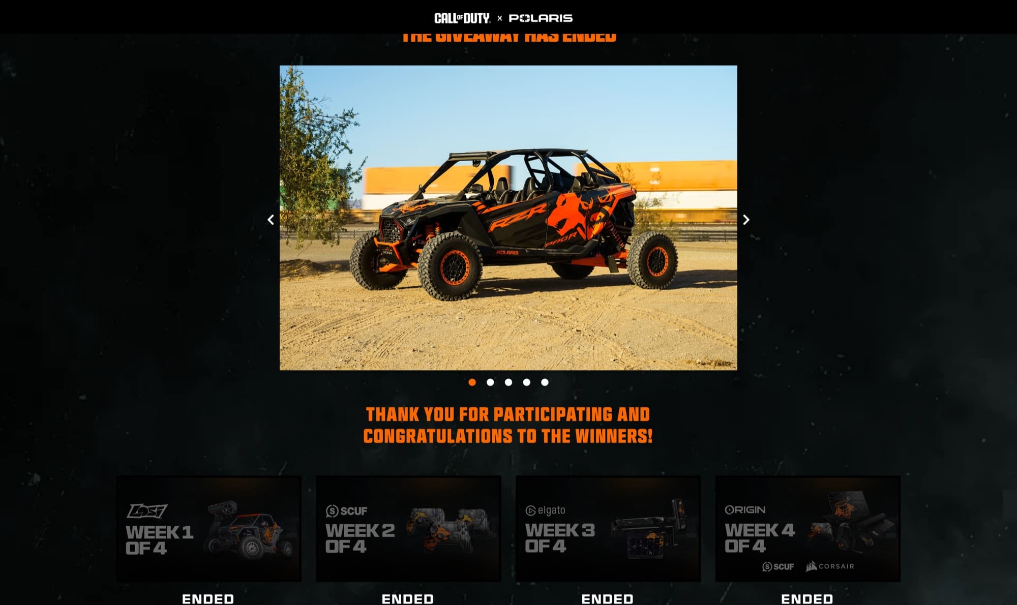 Polaris RZR prize carousel and weekly giveaway rounds